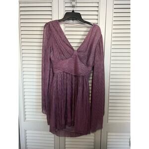 AEL Amy Enjoy Life Flowey Wing Sleeve Purple Sparkle Mini-Dress Sz: Small